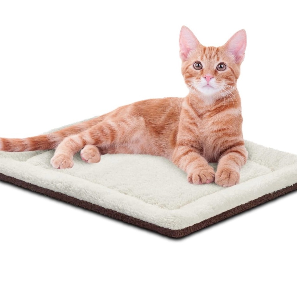 Cozy SELF HEATED SMALL PET BED - Cream and Brown, 21”x17” (2 available)